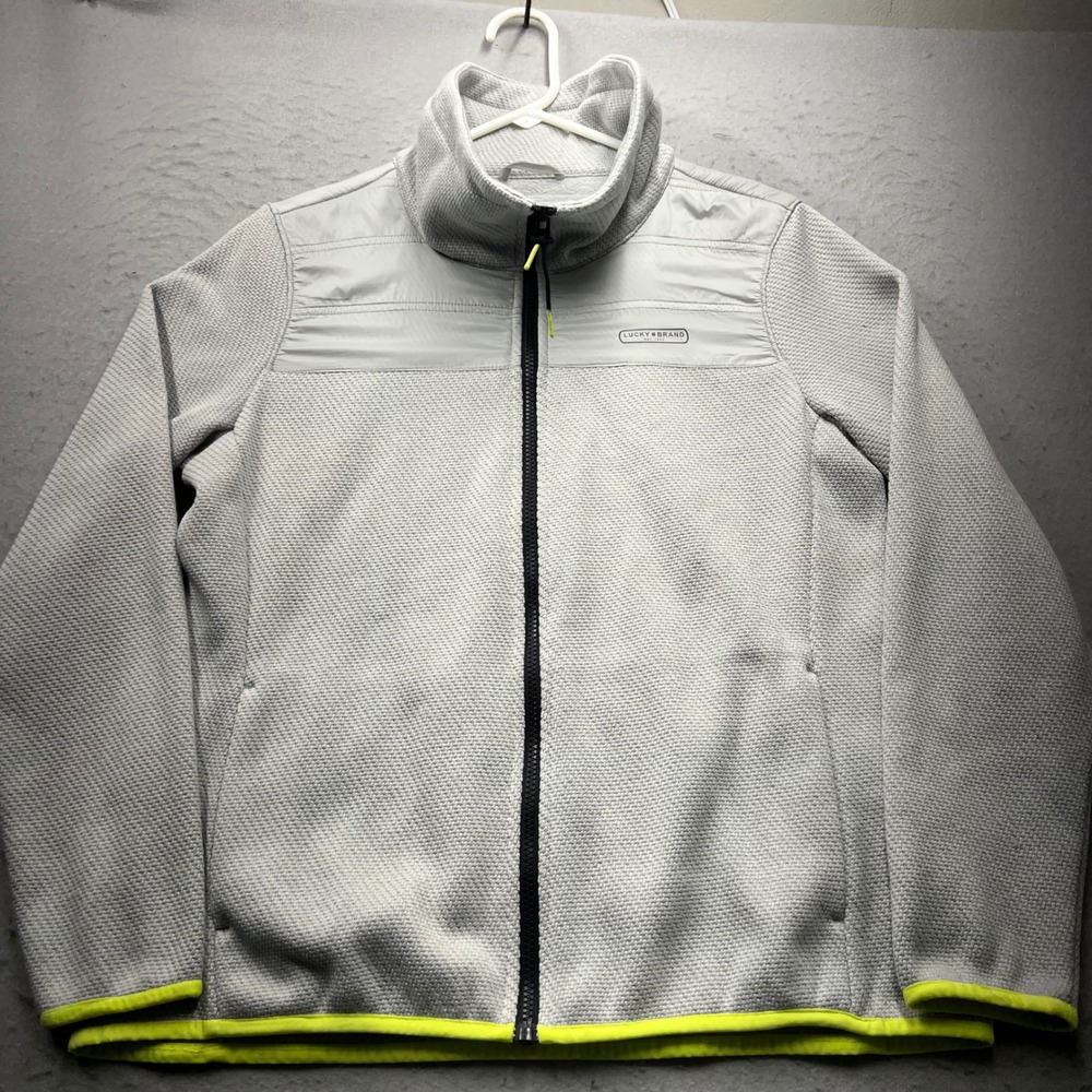 Lucky Brand Mens Gray Full Zip Fleece Jacket Neon Trim Size Medium 1749